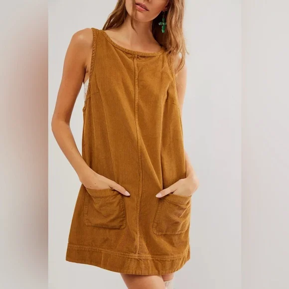 Free People Brown Corduroy Mini Sleeveless Dress - Picture 1 of 3